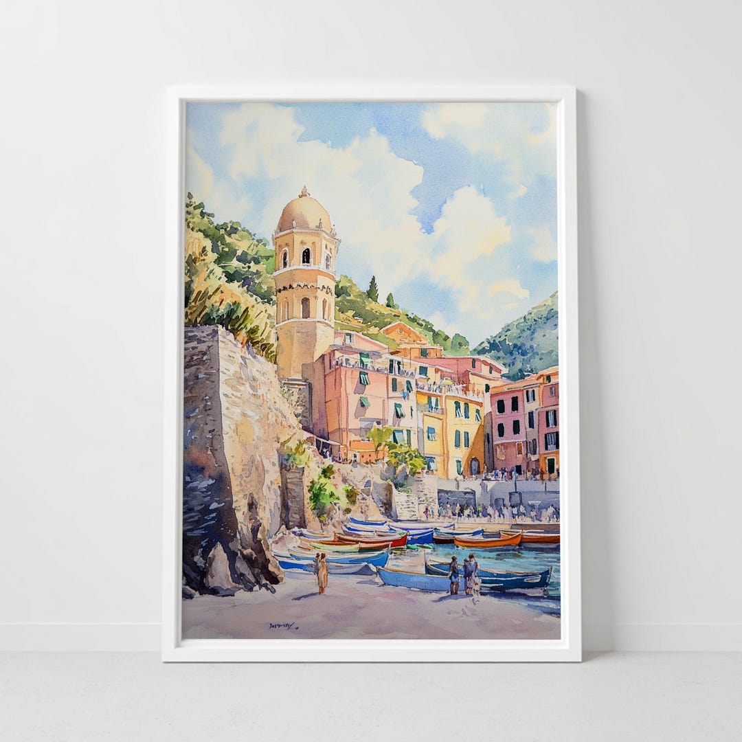 Vernazza Italy Watercolor Print: Cinque Terre Coastal Art - Etsy