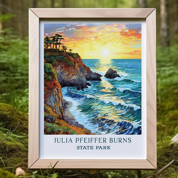 Julia Pfeiffer Burns State Park Travel Poster Immerse Yourself in Masterpiece Julia Pfeiffer Burns Wall Art Perfect for Travel Lovers
