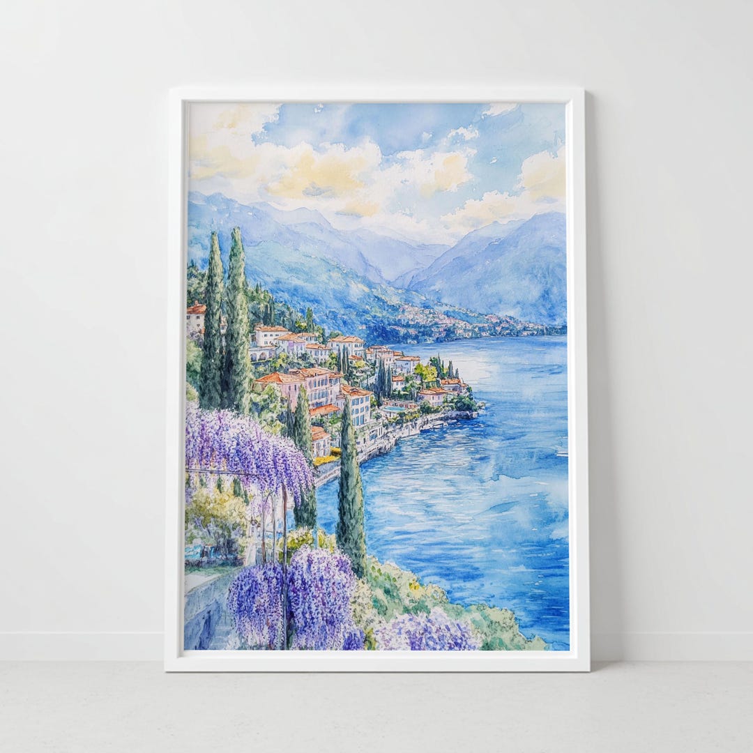 Lake Como Watercolor Art Print, Italian Landscape Poster - Etsy