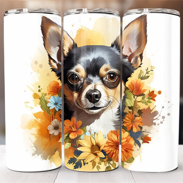 Chihuahua 20 oz Skinny Tumbler Sublimation Design Digital Download PNG Instant DIGITAL ONLY, Tumbler Warp