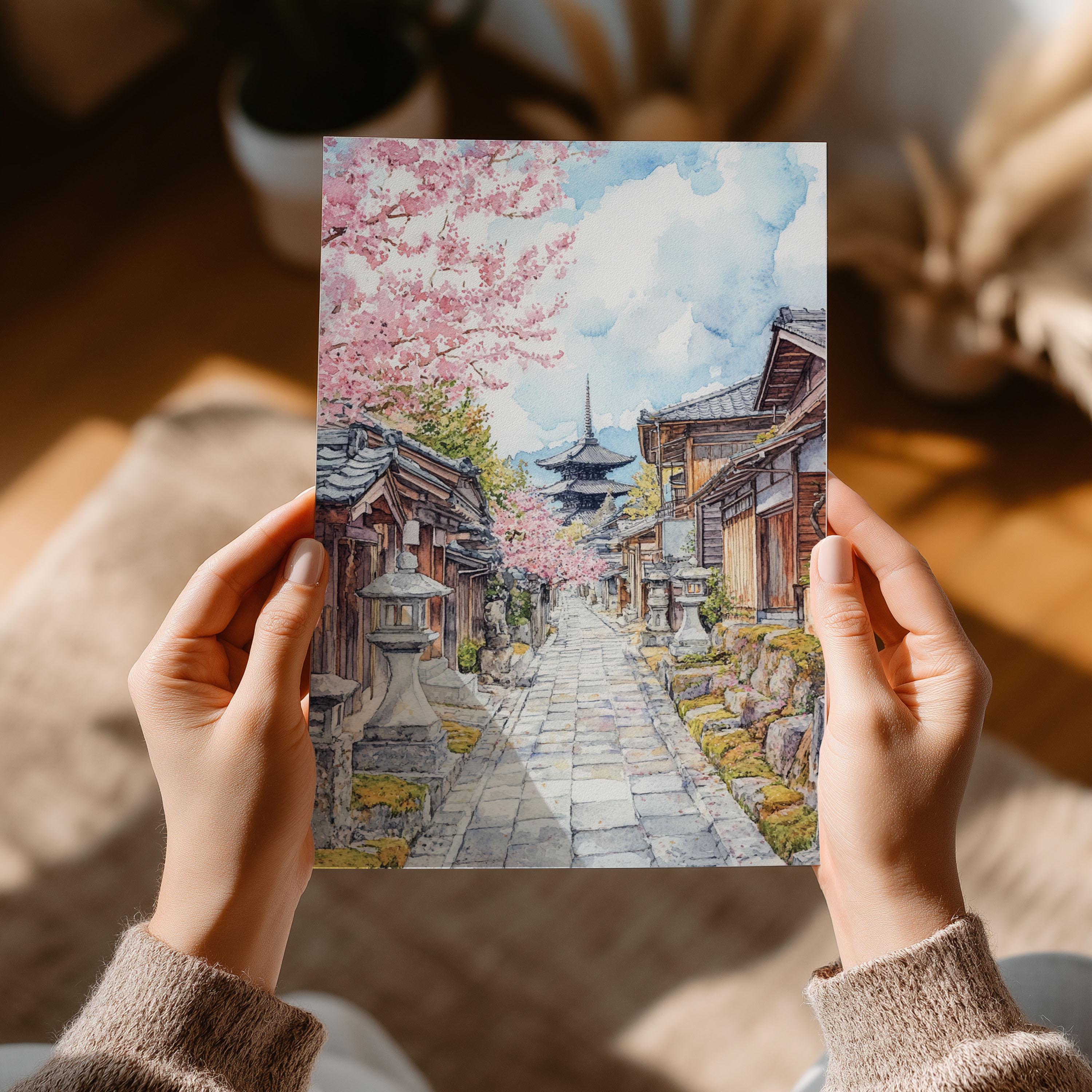 京都 日本 水彩画：桜と五重塔 - Etsy 日本