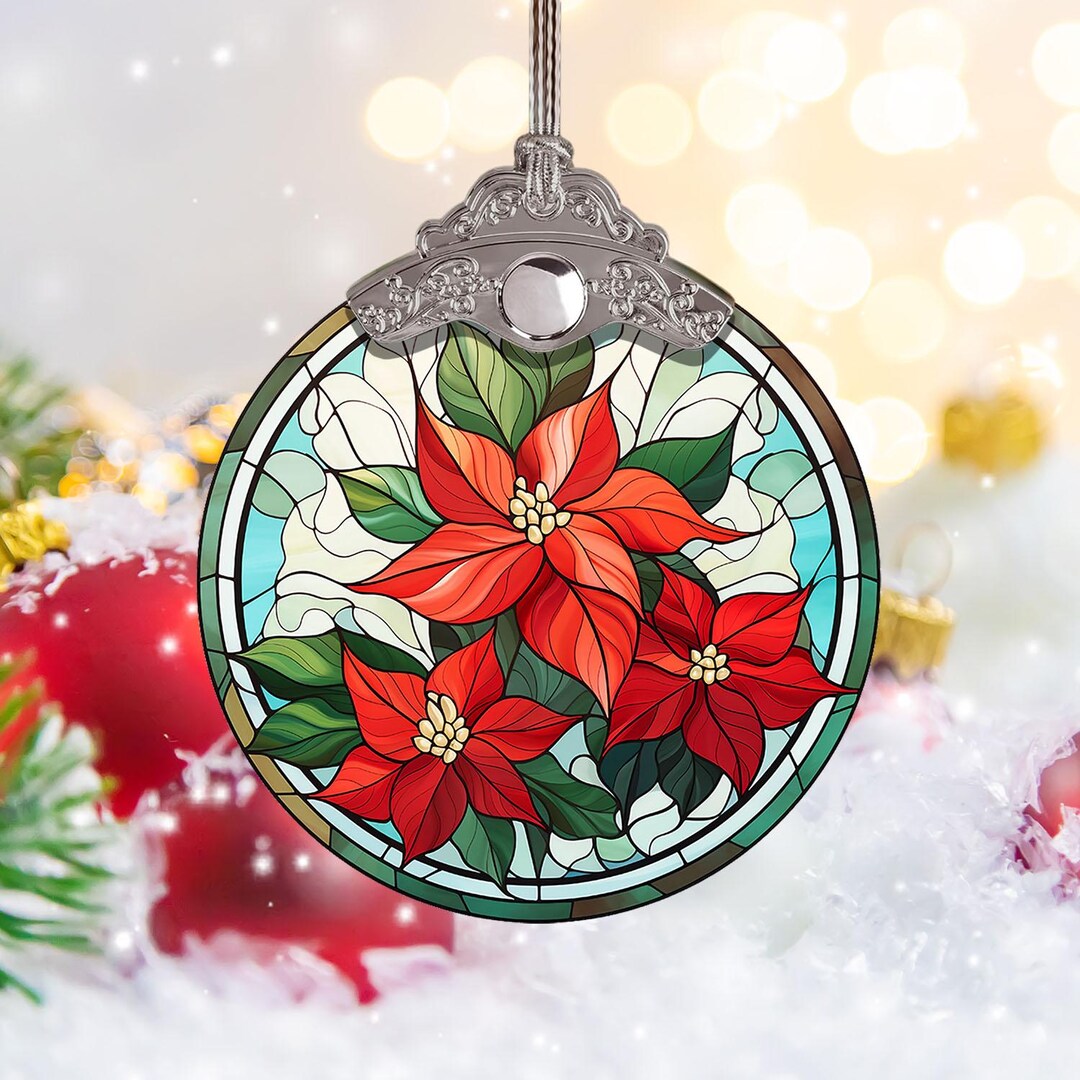 Christmas Ornament, Poinsettia Flower Ornaments for Christmas Tree