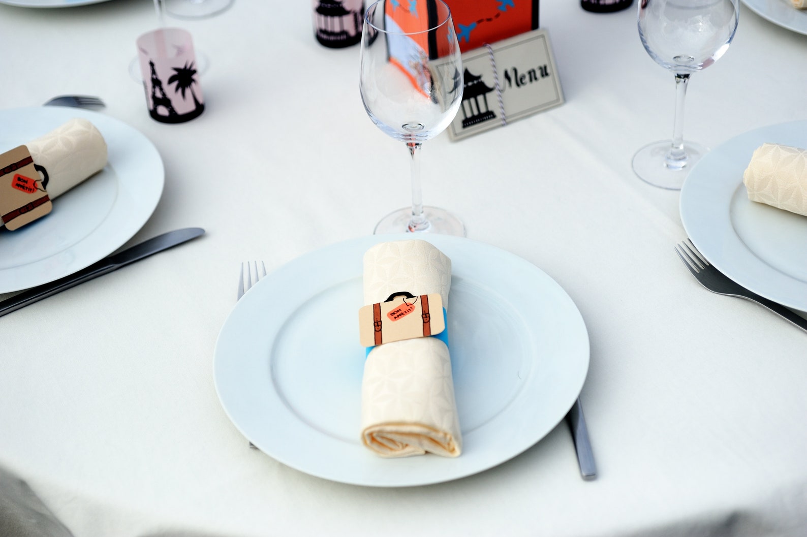 Rond de serviette mariage et réception (thème voyage et évasion