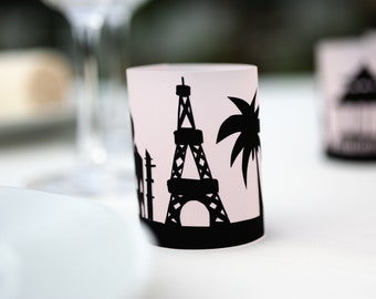 Photophore en verre table de mariage thème voyage / bougeoir mariage en verre