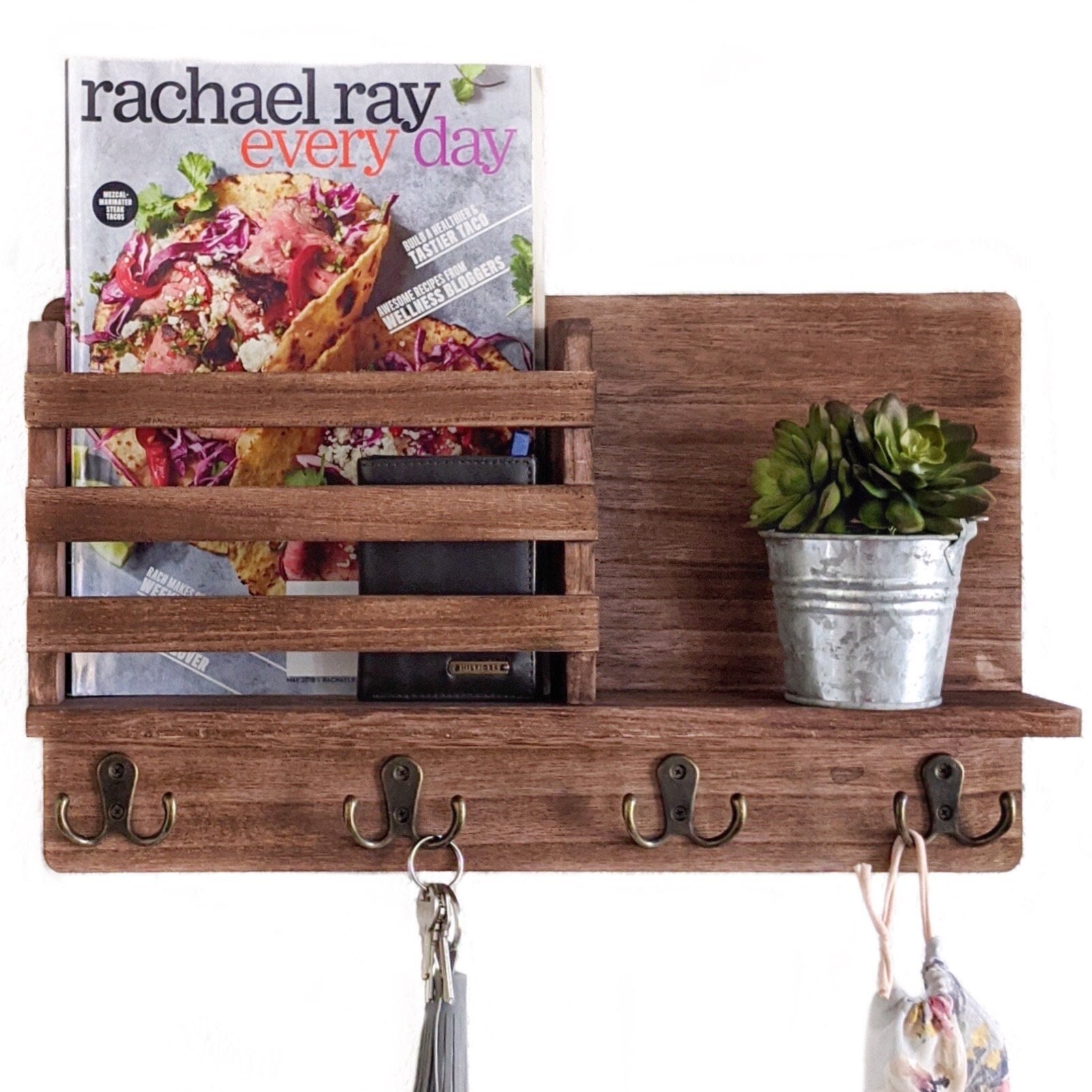 Key and Mail Holder for Wall with 4 Key Hooks Great For Etsy