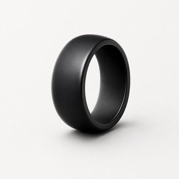 Black Silicone Wedding Ring, Men's Comfort Fit, Waterproof Band, Active Lifestyle Ring