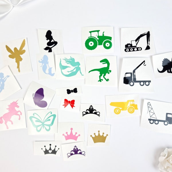 Kinder Motive Aufkleber | Fee Einhorn Schleife Krone Dinosaurier Bagger Vinylsticker | Sticker bunt  | Scherryssticker