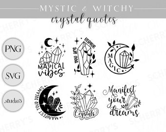 Crystals Mystic Lettering Plotter File | PNG SVG SILHOUETTE Cricut | Clipart Moon Plants | file download