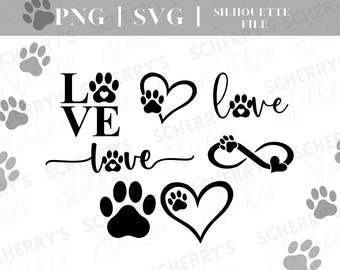 Paw Love plotter file |  PNG SVG SILHOUETTE Cricut | Dogs Cats Paw animal-loving infinity signs | File Download