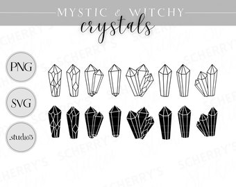 Kristalle Mysthische Motive Plotterdatei |  PNG SVG SILHOUETTE Cricut  | Clipart Mond Pflanzen | Datei Download