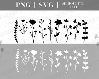 Wildflower plotter file |  PNG SVG SILHOUETTE Cricut | Plant flower leaves | File Download