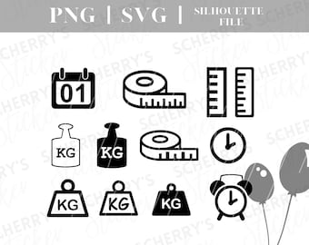 Dates of Birth Icons Plotter File | Calendar time weight tape measure motif birthday | File Download PNG SVG Silhouette