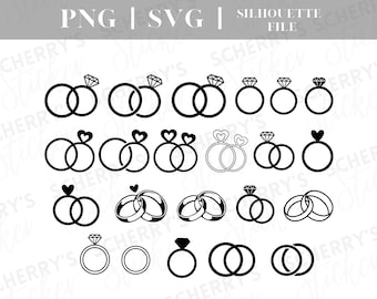 Diamond Marriage Rings plotter file |  PNG SVG SILHOUETTE Cricut | Clipart heart | File Download