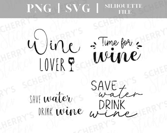 Wine plotter file |  PNG SVG SILHOUETTE Cricut | Winelover | Wine lettering | File Download