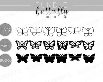 Butterflies plotter file |  PNG SVG SILHOUETTE Cricut | Clipart outer lines line art bundle| File Download