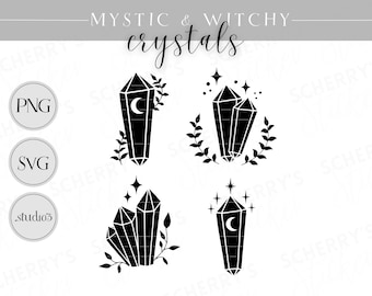 Crystals Mysthic Motifs Plotter File |  PNG SVG SILHOUETTE Cricut | Clipart Moon Plants | File Download