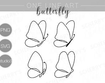 One line art Butterflies plotter file |  PNG SVG SILHOUETTE Cricut | Clipart continuous line | File Download