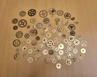 80 pc Vintage watch part lot, watch gears, steampunk supplies, steam punk gears, watch pieces, assorted watch parts