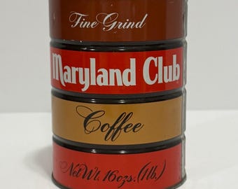 Vintage 1980s Maryland Club Coffee Can | Coca-Cola Foods 1 Lb Fine Grind Advertising Tin