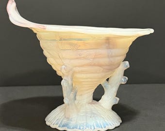 Antique Northwood Ocean Shell Purple Slag Glass Compote | Mosaic Opalescent c1903