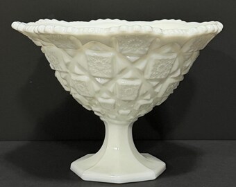 Vintage Westmoreland Old Quilt Milk Glass Pedestal Compote | Footed Bowl #500