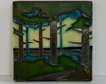 Vintage Motawi Tileworks 6" Forest Landscape Art Tile | Arts & Crafts Ann Arbor Michigan