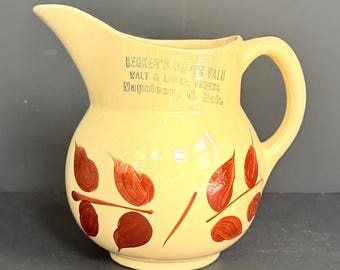Vintage Watt Pottery Autumn Foliage #15 Advertising Pitcher | Becker’s Super Valu North Dakota