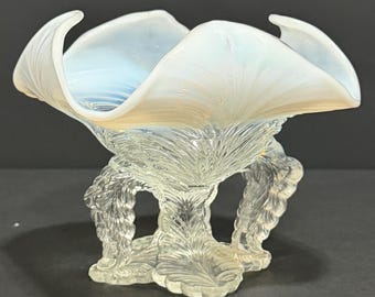 Antique Northwood Leaf Chalice White Opalescent Glass Vase | c1903 EAPG Art Glass