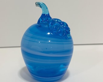 Handmade Blue Swirl Glass Apple | Handmade in 1991