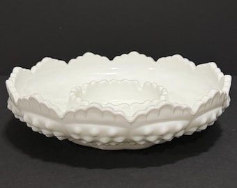 Vintage Fenton Hobnail Milk Glass Ashtray #3778 | 8.25" Chip & Dip Candle Bowl | 1970s White Milk Glass