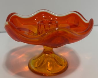Vintage Viking Epic Persimmon Orange Glass Candle Holder