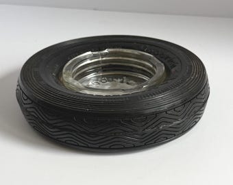 Vintage BF Goodrich Silvertown Tire Ashtray | Life Saver Tread Automotive Advertising Glass Insert