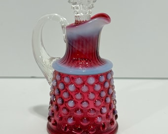 Vintage Fenton Cranberry Opalescent Hobnail Cruet