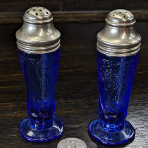 Hazel Atlas Royal Lace Cobalt Blue Salt & Pepper Shakers