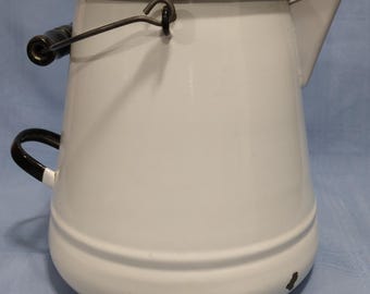 Vintage Coffee Pot - Black Rimmed Enamel - Lid Included