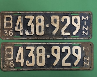 Vintage 1936 Minnesota License Plates  - Matching Set of Two