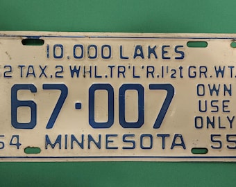 1954 Vintage Minnesota License Plate - 2 Wheel Trailer