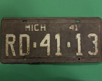 Vintage Michigan License Plate - 1941