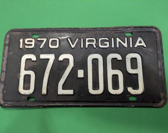 1970 Virginia State Vintage License Plate - Black
