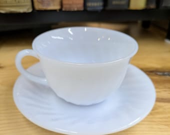 Fire King Swirl Cup and Saucer - Azurite Blue