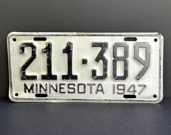 Vintage 1947 Minnesota License Plate 211-389 | Antique Automobile Tag Garage Wall Decor