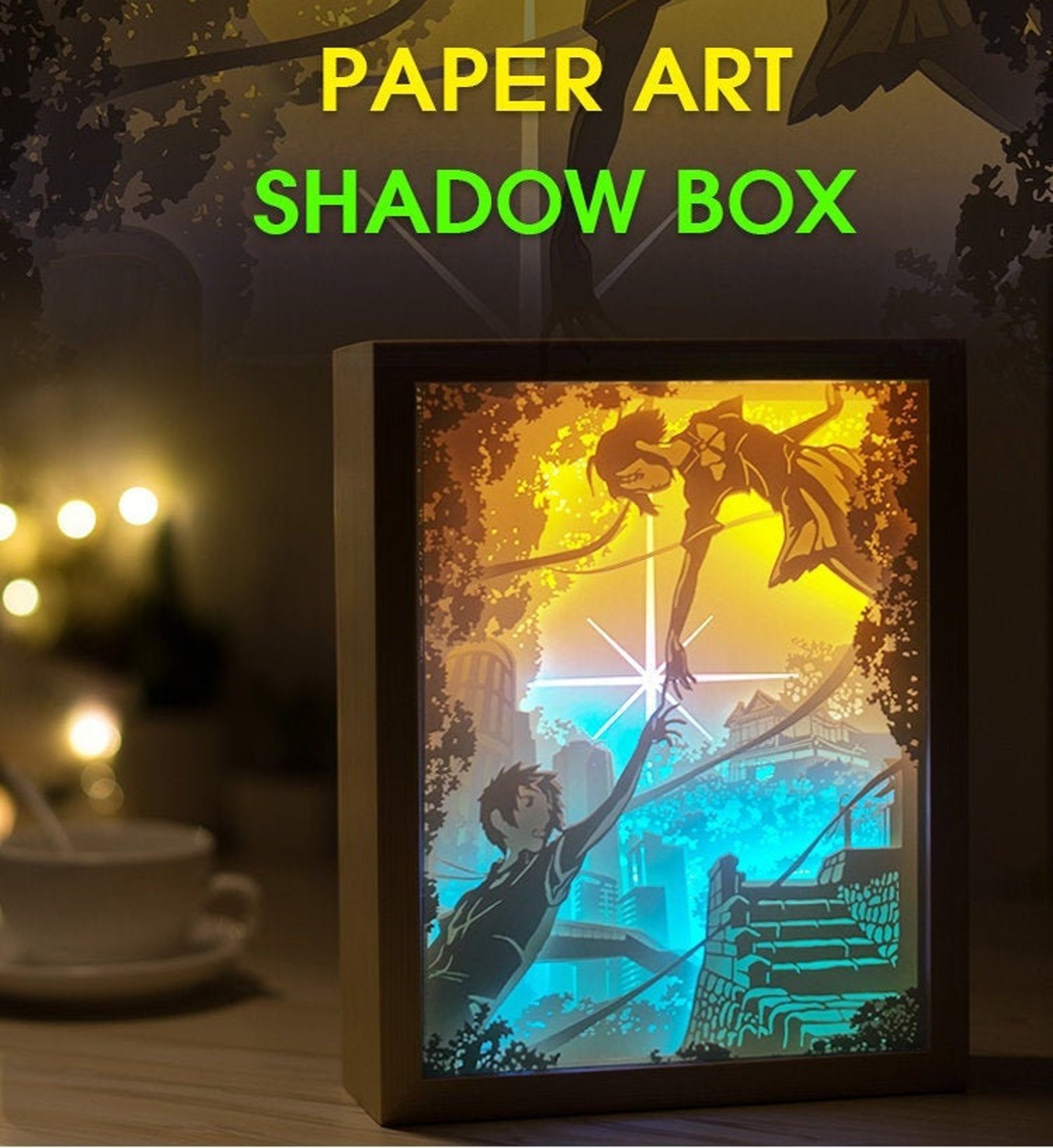 Anime Paper Cut Light Box led RBG and Controller, 3D Shadow Box With