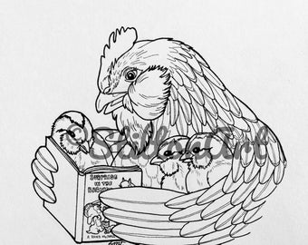 Downloadable Coloring Page: Hen Reading to Chicks, Storytime with Darla