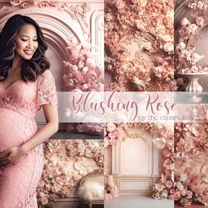 15 Digital Backdrops, Blushing Rose, Maternity Backdrop Overlays, Photography Digital Background Overlays, Photoshop Textures Overlay