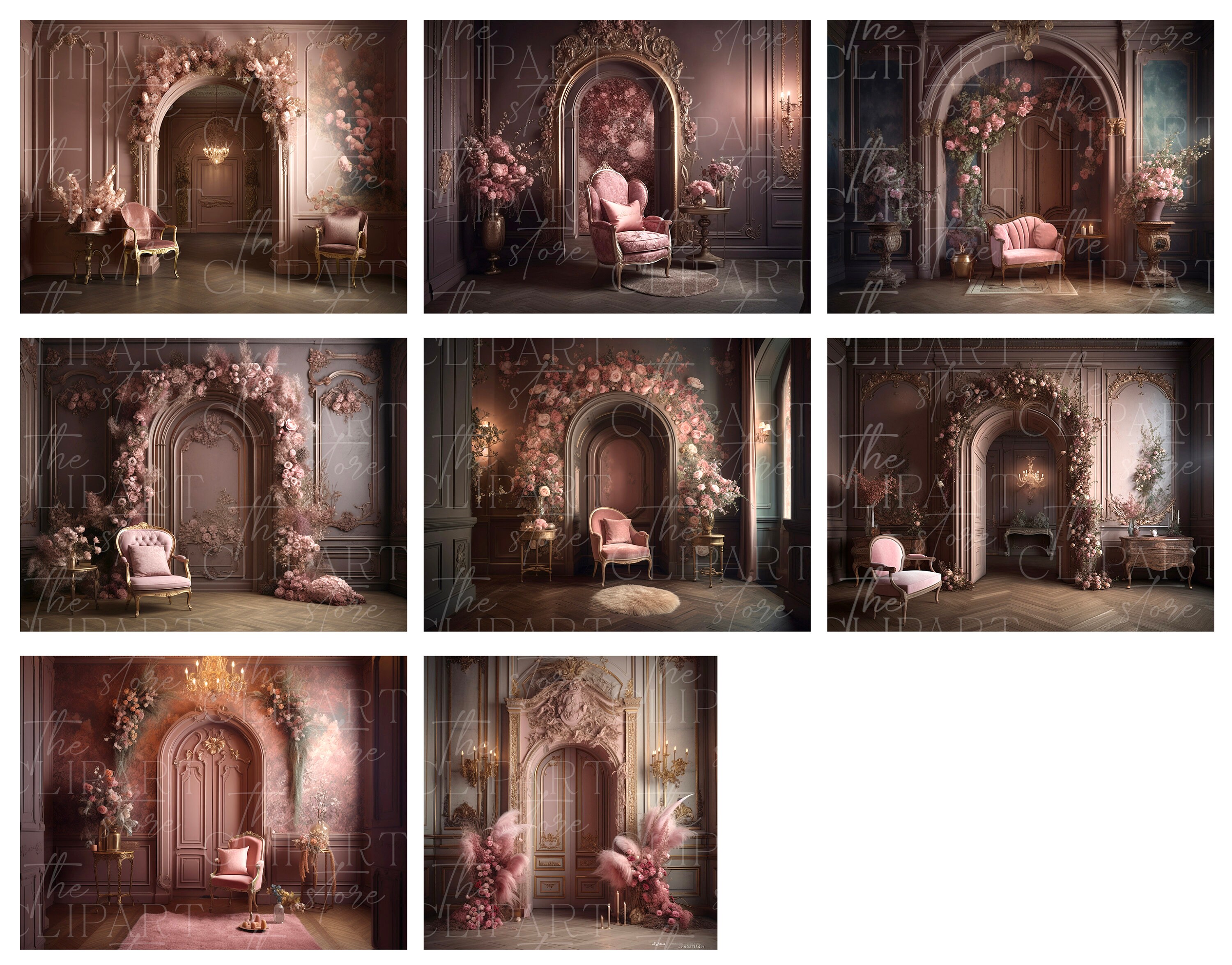 26 Digital Backdrops, Rose Gold Elegance, Maternity Backdrop Overlays ...