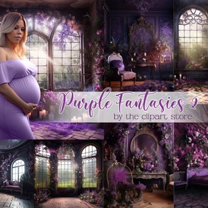18 Digital Backdrops, Purple Fantasy, Maternity Backdrop Overlays, Photography Digital Background Overlays, Photoshop Textures Overlay