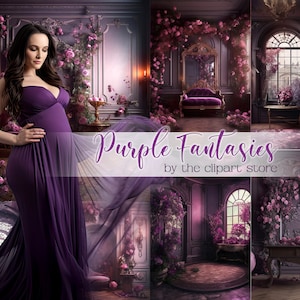 20 Digital Backdrops, Purple Fantasy, Maternity Backdrop Overlays, Photography Digital Background Overlays, Photoshop Textures Overlay