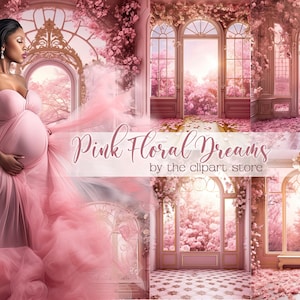 18 Digital Backdrops, Pink Floral Rooms, Maternity Backdrop Overlays, Photography Digital Background Overlays, Photoshop Textures Overlays