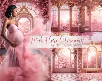 18 digitale Kulissen, rosa Blumenräume, Mutterschaft Hintergrund Overlays, Fotografie digitale Hintergrund Overlays, Photoshop Texturen Overlays