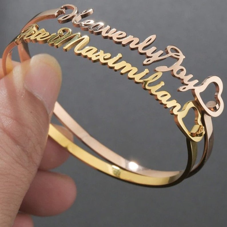 Couple Name Bangle Two Names Bangle Rose Gold Name Bangle Etsy